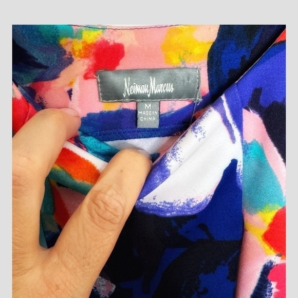 Neiman Marcus Dress Fit And Flare Mini Dress Sleeveless Watercolor Stretch Knit - Picture 7 of 12